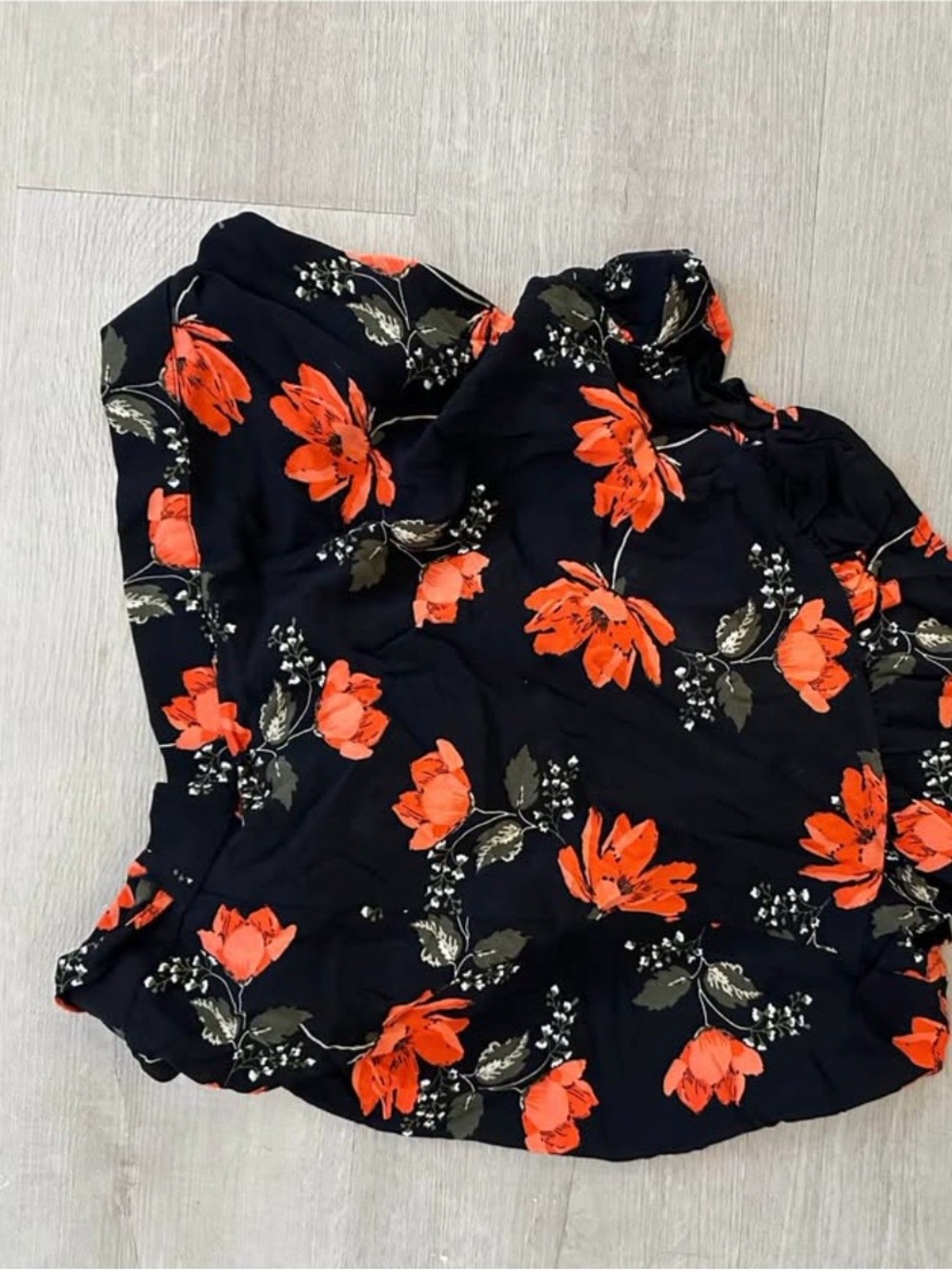 Floral Ruffle Women's Skirt- Black with Orange Blooms